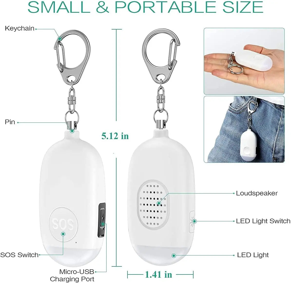 130dB Personal Alarms Keychain with LED Light, Support USB Charging, Emergency Device Pattan Australia